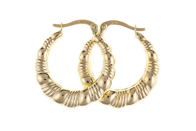 Hoop Earrings Yellow Gold Creole Hoops Scallop Edge 20mm Hallmarked