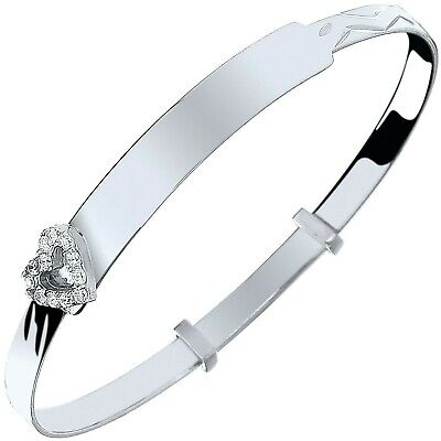 Silver Identity Baby Bangle Solid 925 Hallmark Little Girl Heart Design British 