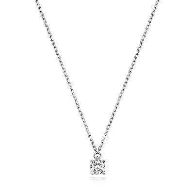 White Gold Diamond Solitaire Necklace Hallmarked 15-16.5" Chain 0.14ct