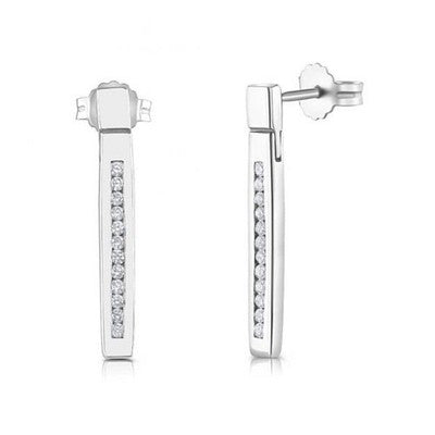 White Gold Diamond Bar Stud Earrings | Ladies Sparkly Minimalist Jewellery Gift