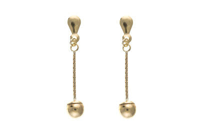 9ct Twist Stick and Ball Drop Earrings Yellow Gold Drops Dangly Hallmarked