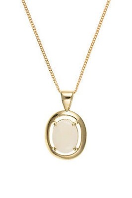 Timeless Oval Opal Pendant Necklace with Matching Earrings Yellow Gold