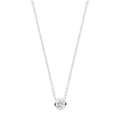 0.25ct Round Diamond Pendant Necklace 18ct White Gold Smooth Rubover (18in/45cm)