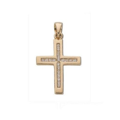 Elegant Channel-Set Diamond Cross Pendant Necklace Yellow Gold 18" Chain