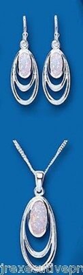 Elegant Opal Pendant and Drop Earrings Matching Set Solid Sterling Silver 18"