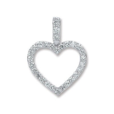 Diamond Open Heart Pendant 18ct White Gold 18"/45cm 0.60ct Real Premium Diamonds
