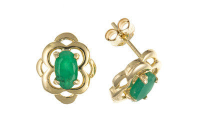 Elegant Yellow Gold Emerald Pendant Necklace and Earrings Jewellery Set