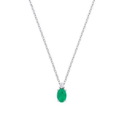 9ct White Gold Emerald and Diamond Necklace 0.43ctw Made in London