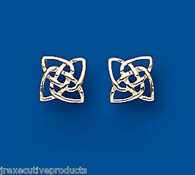 Yellow Gold Celtic Stud Earrings Solid 9 Carat Square Studs British Made
