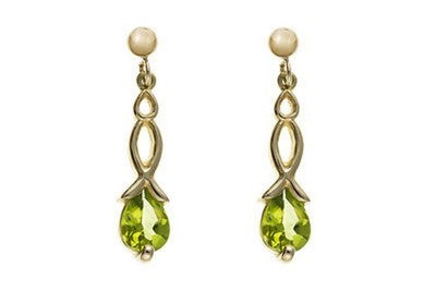 Yellow Gold Peridot Teardrop Pendant Necklace & Matching Earrings Set