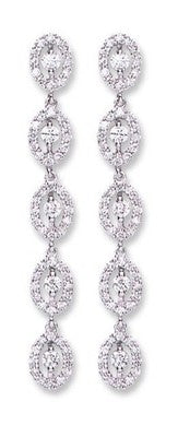 Luxury 18ct White Gold Natural Diamond Long Drop Dangle Earrings for Women