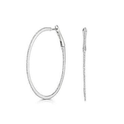 Premium Diamond Oval Hoop Earrings White Gold 0.75ctw Diamonds 43mm