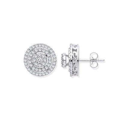 Real Diamond Stud Earrings 18ct White Gold Circles Studs 0.70ctw Mined Diamonds