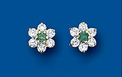 9ct Gold Emerald Cluster Stud Earrings Yellow Gold May Birthstone Hallmark