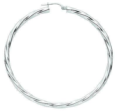 Silver Twist Hoop Creole Earrings 58mm 925 Hallmark