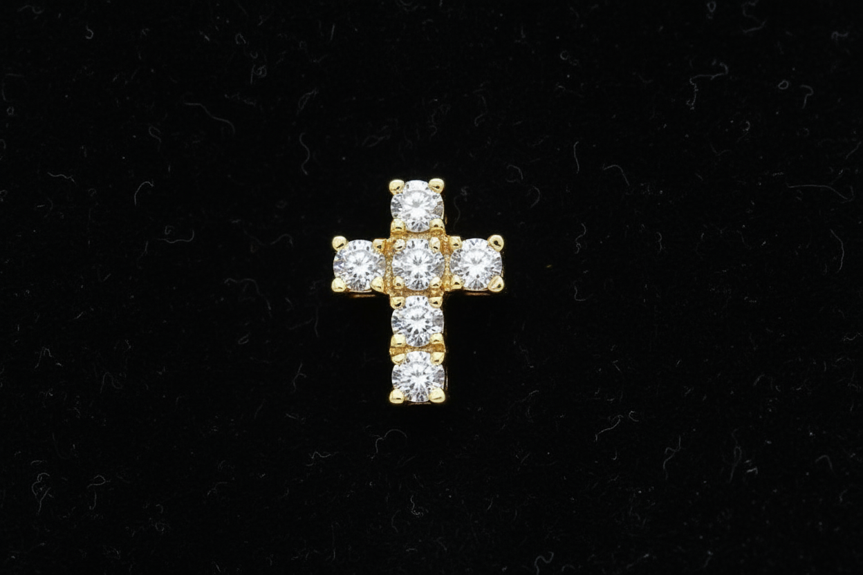 9ct Yellow Gold Men's Cross Stud Earring Gents Religious Solid Gold