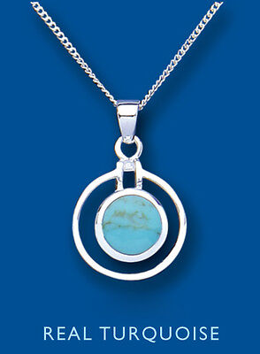 Real Turquoise Silver Pendant 18" Chain Necklace Natural Stone 925 Hallmark