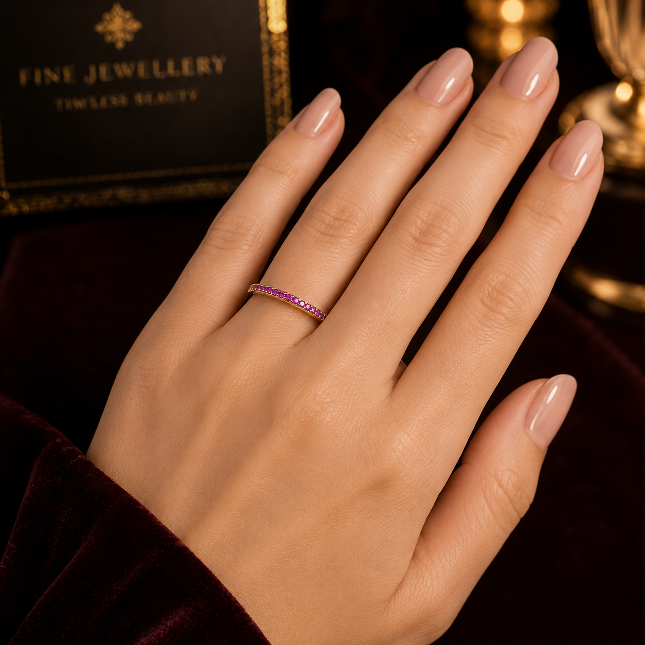 9k Yellow Gold Ruby Half Eternity Stackable Ring Sizes KLMNOPQRS