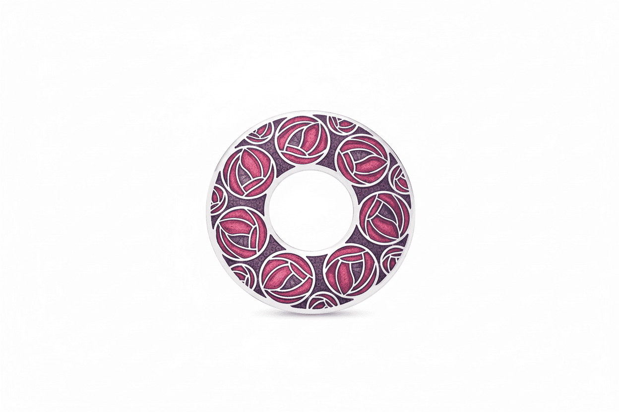 Mackintosh Roses Annulus Brooch Red Silver Plated Brand New Gift Packaging