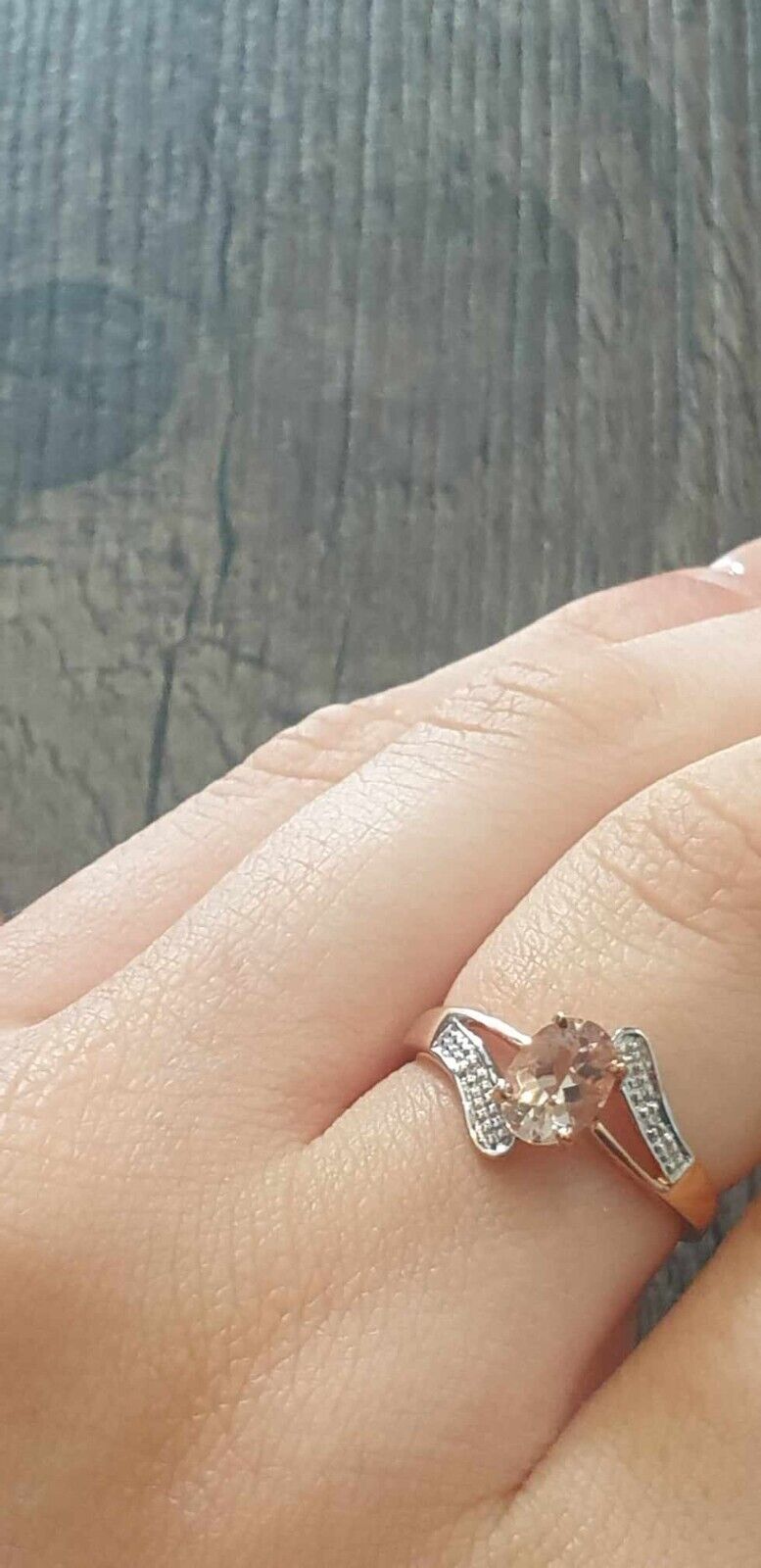 Real Morganite and Diamond Ring Solid Rose Gold Twist Split Shoulder Size J-Q