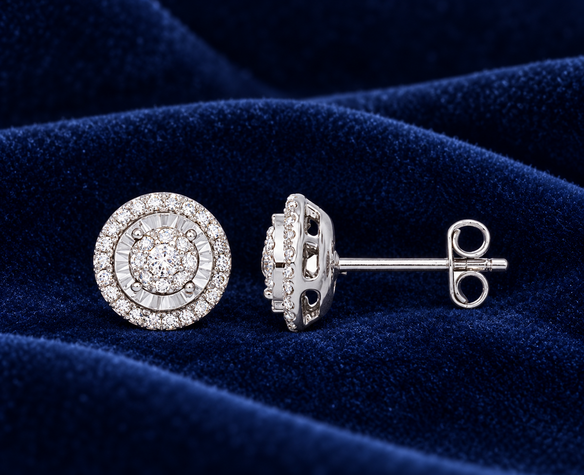 Diamond Multi Halo Stud Earrings 9ct White Gold 9mm Studs 0.36ctw Real Diamonds