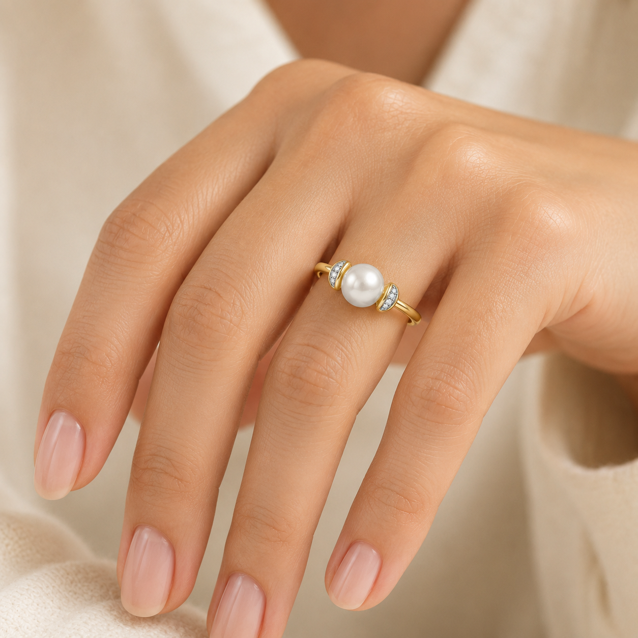 9ct Gold Freshwater Pearl Diamond Accent Ring Gift for Her