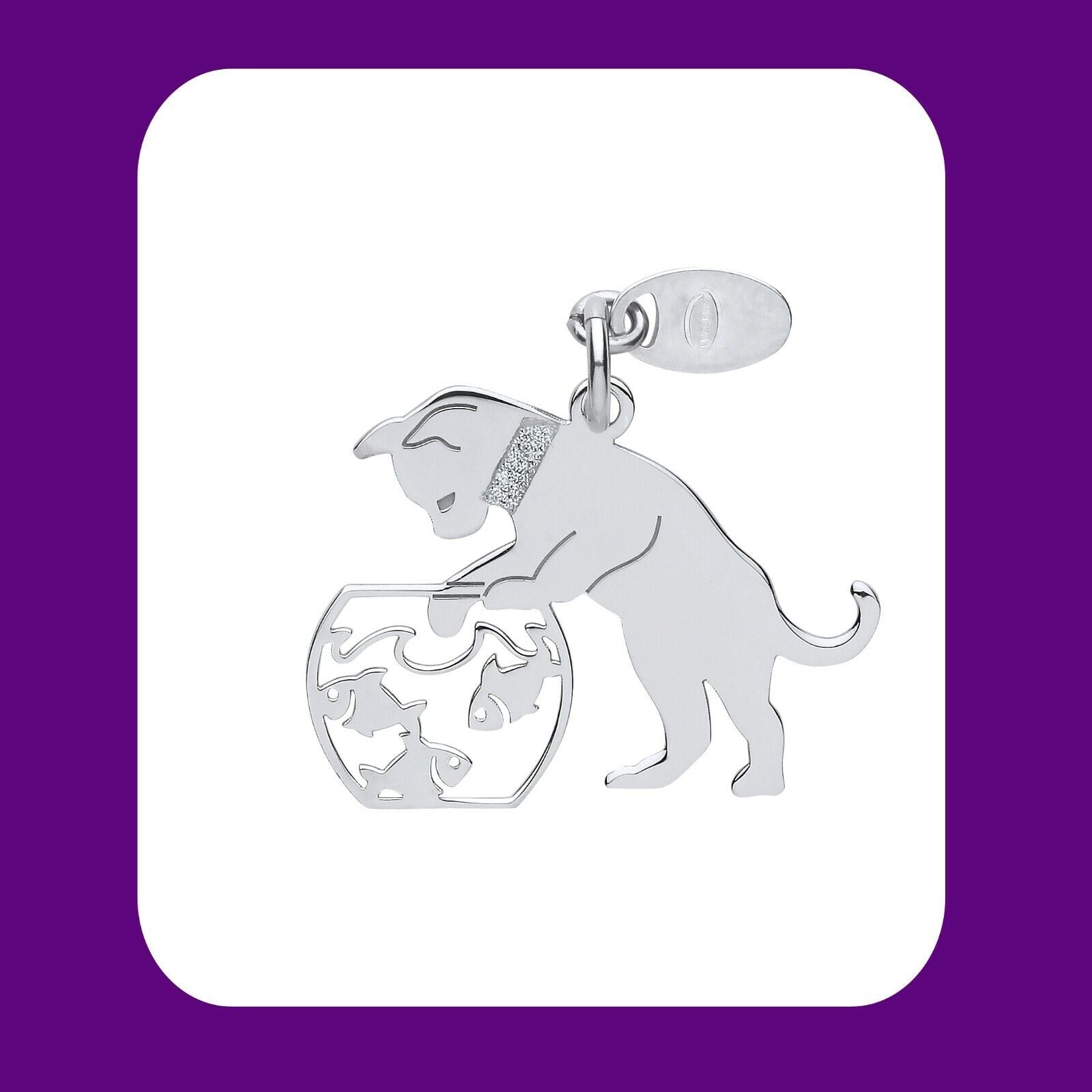 Silver Cat Pendant Goldfish Bowl 925 Hallmark Pet Jewellery 14-24" Chain