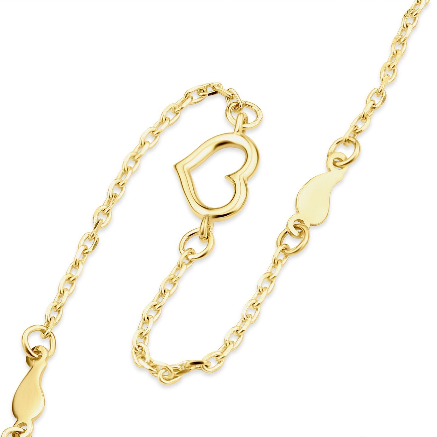 Open Heart Chain Station Bracelet 9ct Yellow Gold 375 Hallmark 19cm