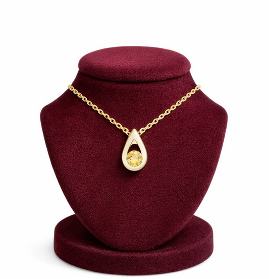Natural Citrine Teardrop Pendant Solid Yellow Gold 18" 46cm Length Chain