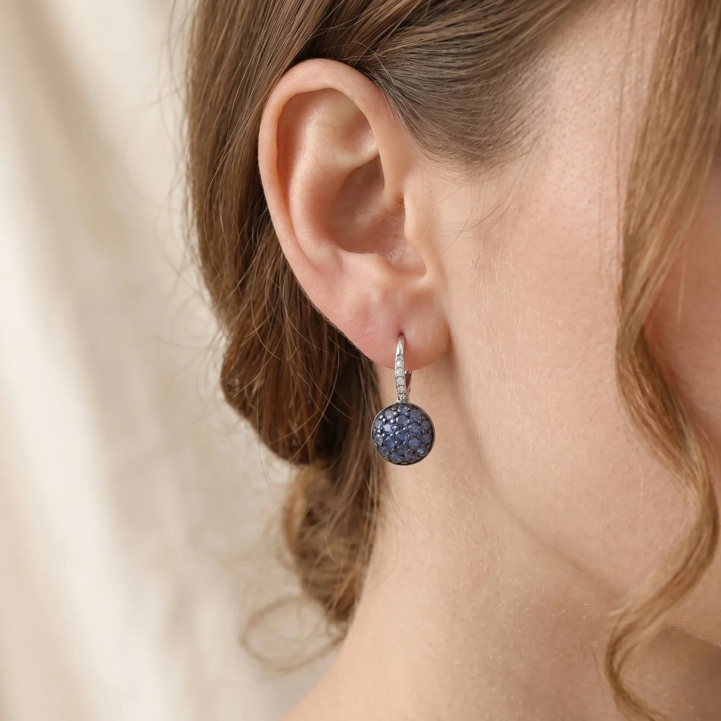 Natural Sapphire and Diamond Hoop Earrings Solid 9ct White Gold Hallmarked