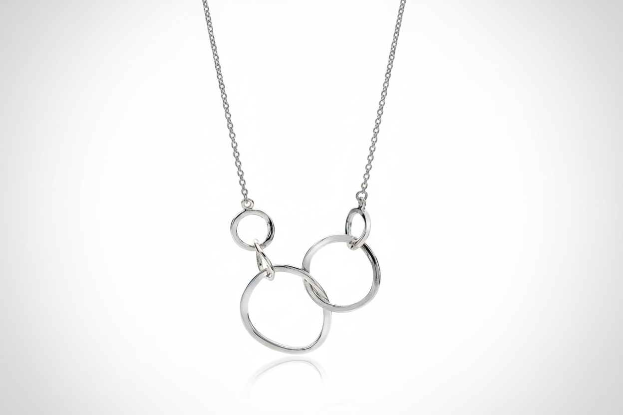 Silver Circle Link Necklace Solid Sterling Silver 16-18" Hallmark Luxury Box