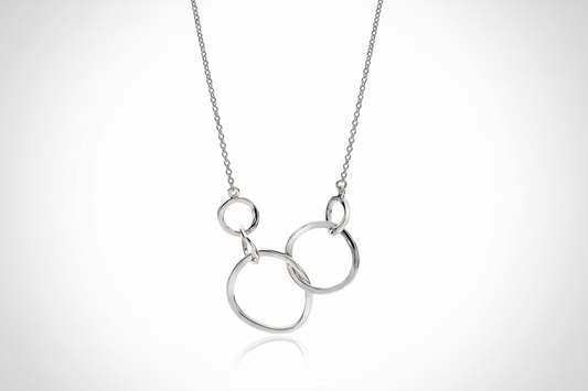 Silver Circle Link Necklace Solid Sterling Silver 16-18" Hallmark Luxury Box