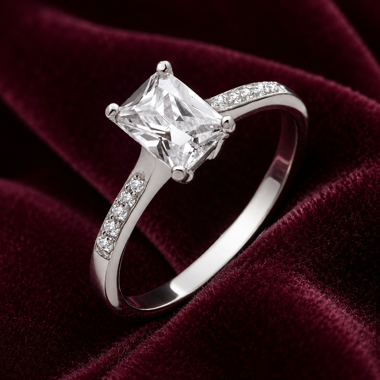 Emerald Cut Solitaire Engagement Ring Solid Sterling Silver 925 Size K - S
