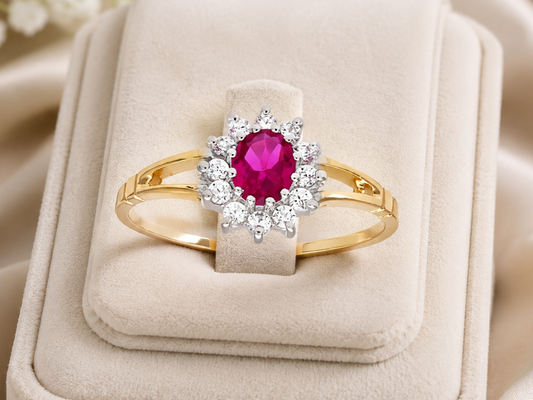 Ruby Oval Cluster Ring in Solid 9ct Yellow Gold Hallmark Sizes HIJKLMNOPQRSTUV