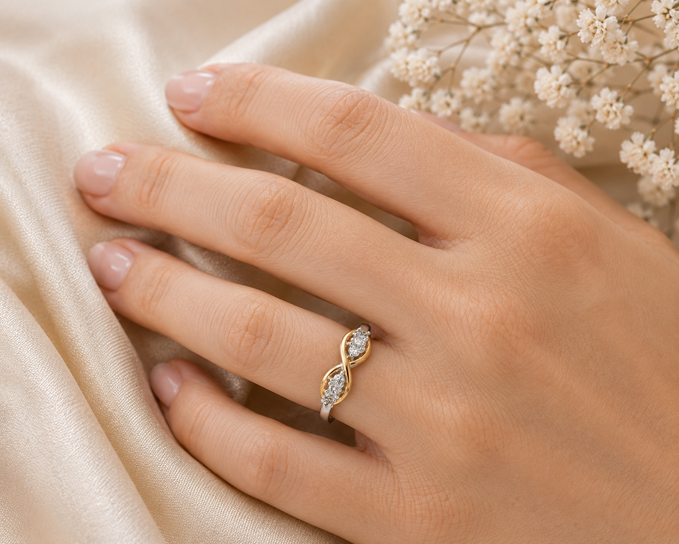 Elegant Two-Tone Infinity Twist Ring in Sterling Silver & 18ct Gold Finish