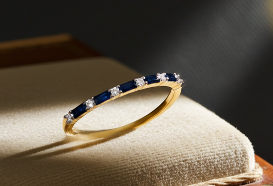 18ct Gold Sapphire Baguette Eternity Ring on Solid Sterling Silver 925 Hallmark