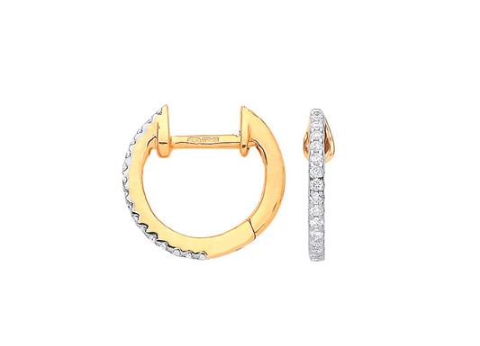 9ct Yellow Gold 0.10ct Diamond Huggie Hoop Earrings - 11mm