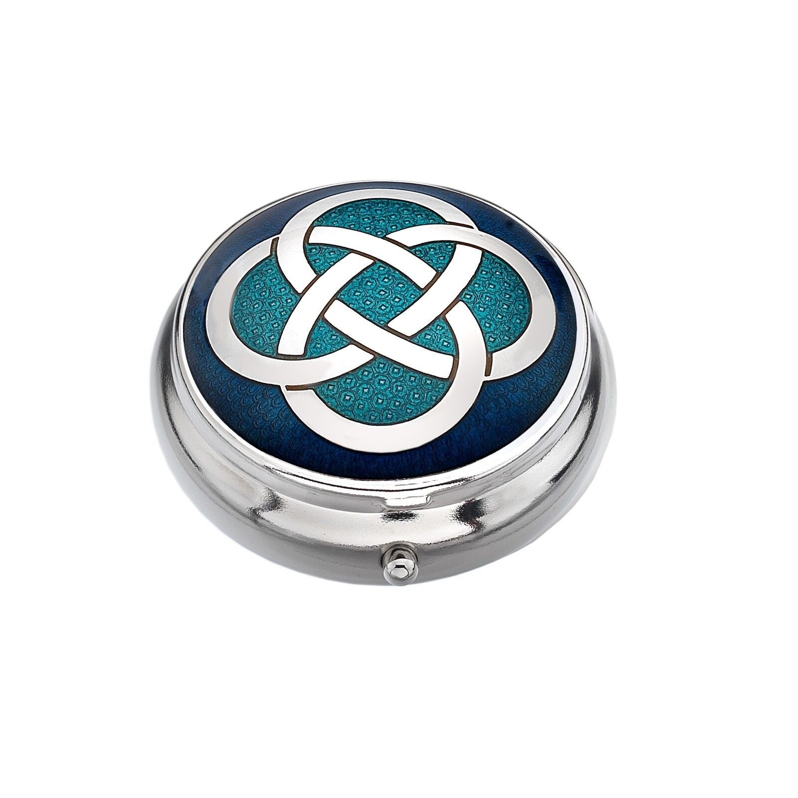 Pillbox Silver Plated Celtic Double Knot Design Blue Brand New and Boxed