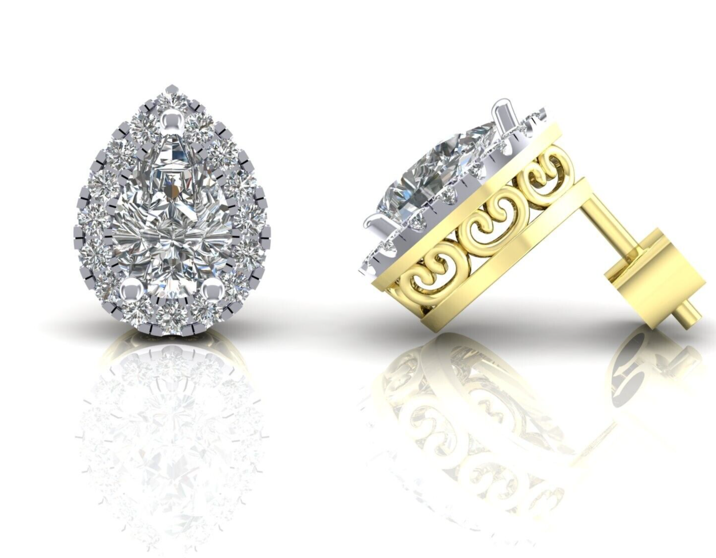 Zircon Pear Cluster Stud Earrings Solid 9ct Yellow Gold Hallmarked