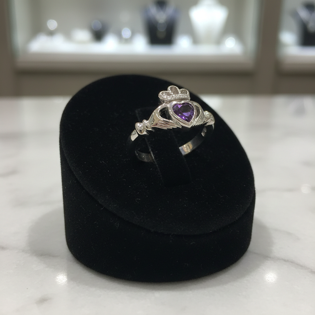 Sterling Silver Amethyst Claddagh Ring 925 Hallmark Size K - S