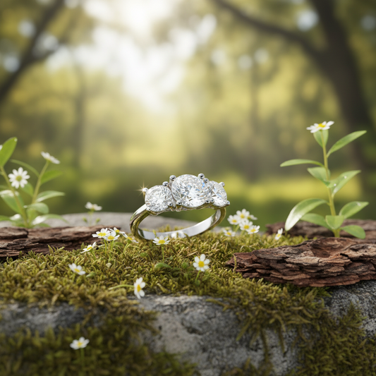 Sterling Silver Claw Set Zircon Trilogy Ring 925 Hallmark Size J-Q British Made