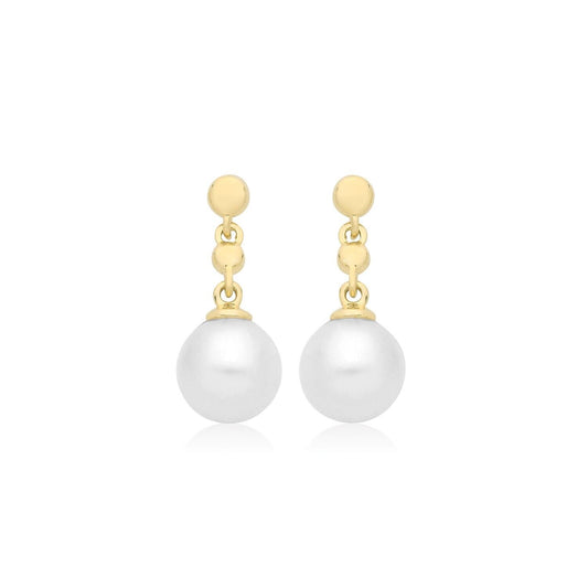 9ct Yellow Gold Freshwater Pearl Drop Earrings Hallmarked