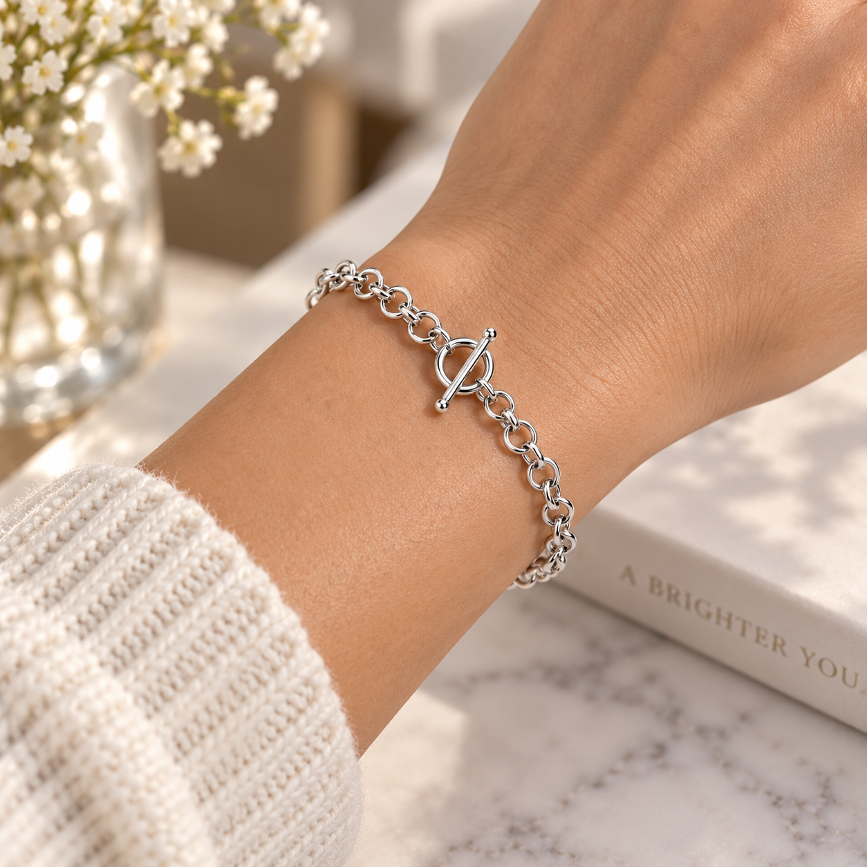 Sterling Silver Rolo Link Chain Belcher Bracelet Toggle Clasp 925 Hallmark