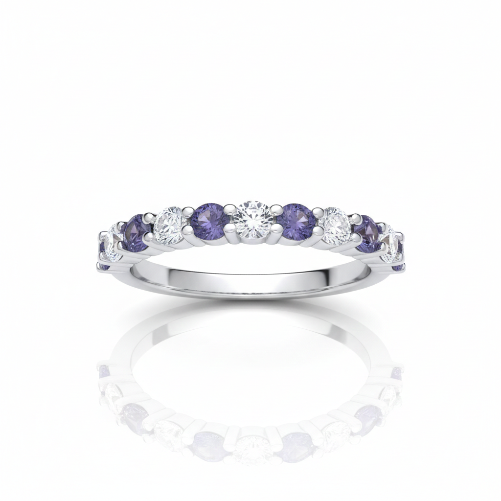 Sterling Silver Tanzanite Eternity Ring Anniversary Band 925 Hallmark Size K-S
