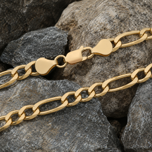 18ct Gold Figaro Chain on Solid Silver UK Hallmarked 5.5mm wide 26" 23.5 grams
