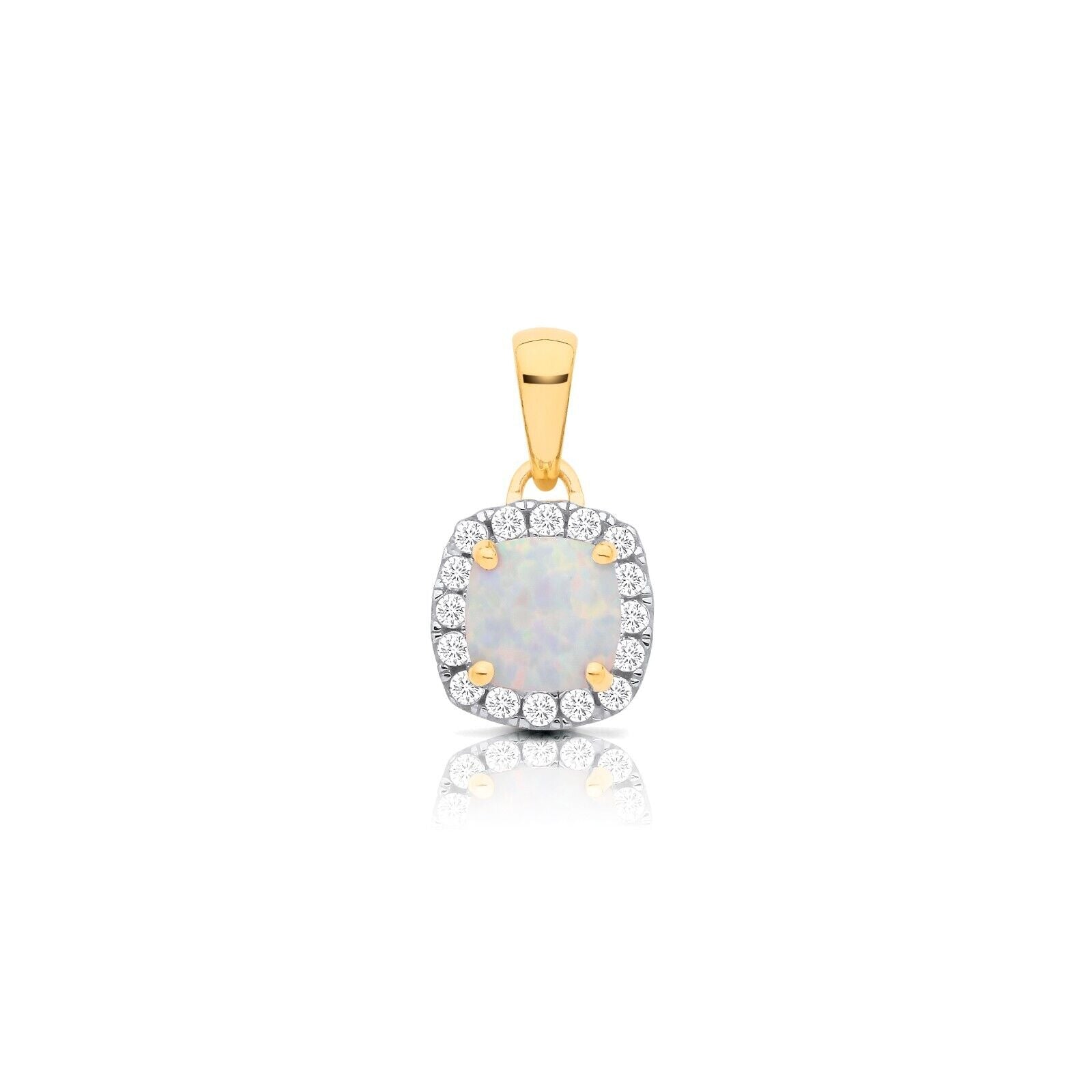 Opal Cushion Cluster Pendant Solid 9ct Yellow Gold 18" Chain Hallmarked