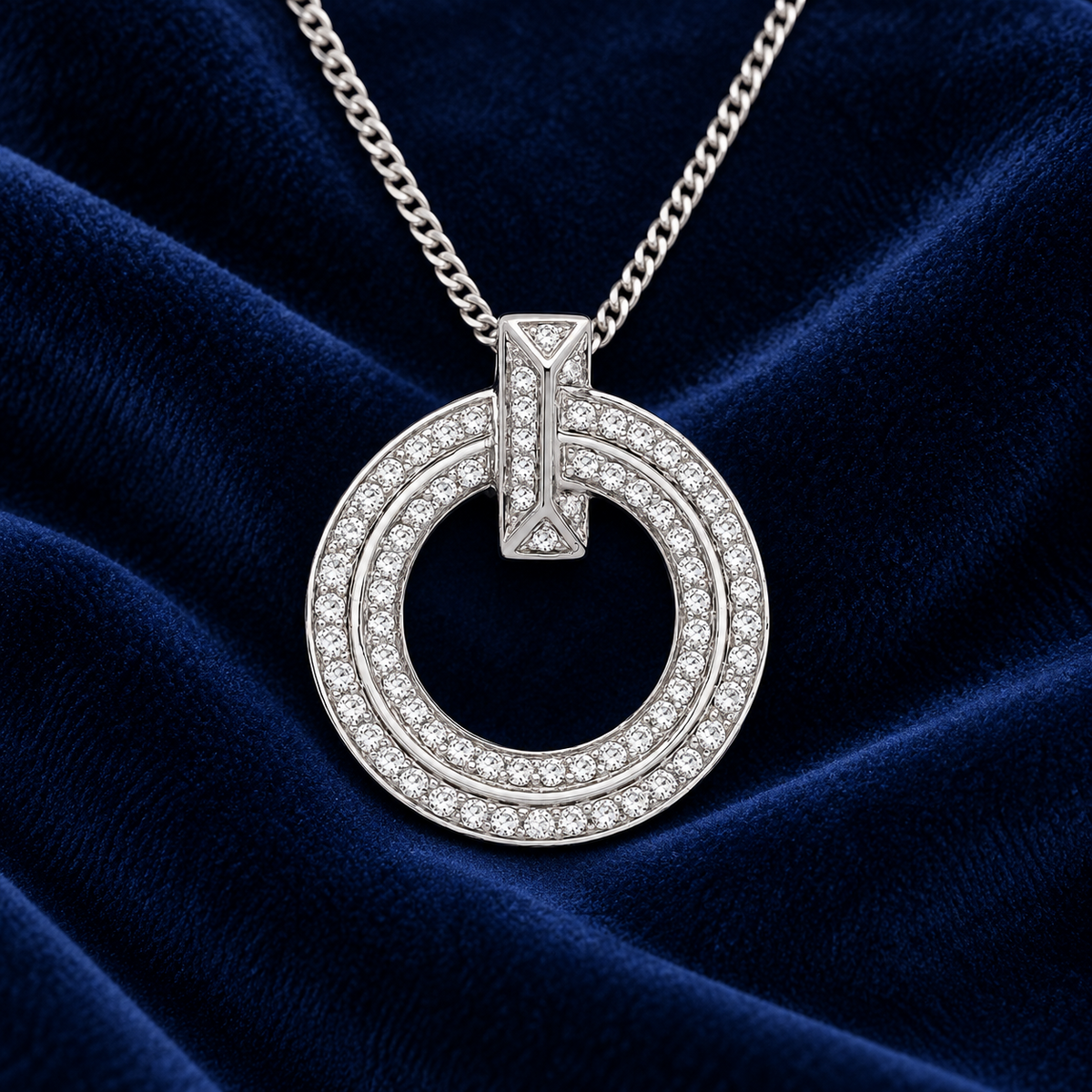 Diamond Double Circle Pendant Necklace 18ct White Gold 18" /45cm 0.71ctw Diamond