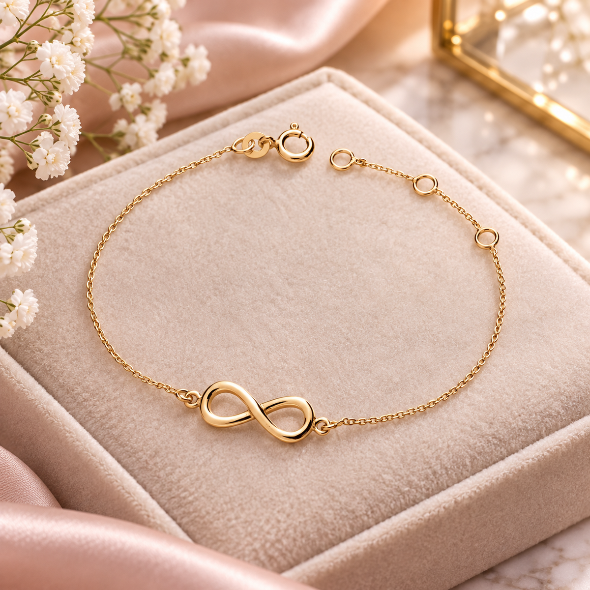 18ct Gold Infinity Knot Bracelet on Solid Silver – Elegant Romantic Gift for Her