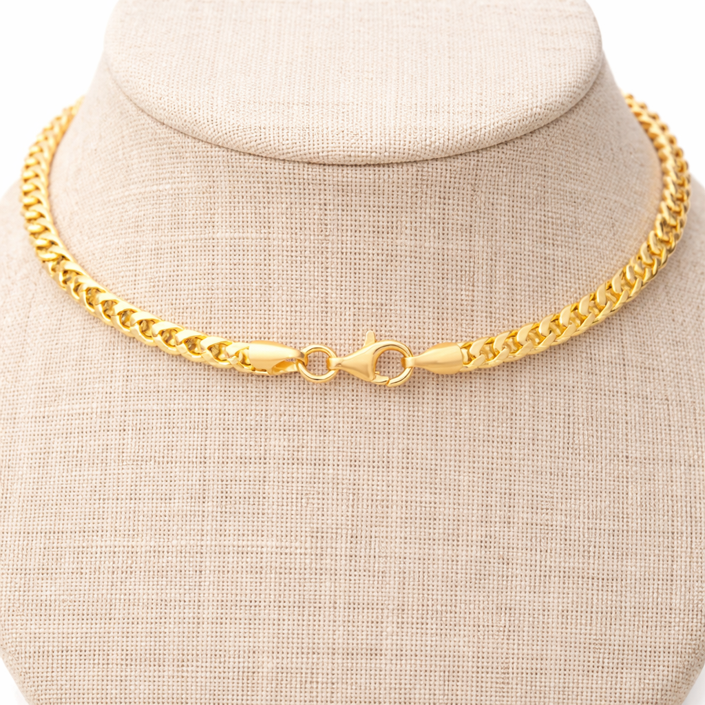 18ct Gold Franco Chain on Solid Silver 24"  3.8mm Wide British Made Hallmarked