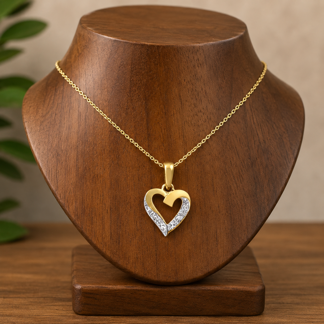 Natural Diamond Heart Pendant 9ct Gold 18" Chain Hallmark British Made